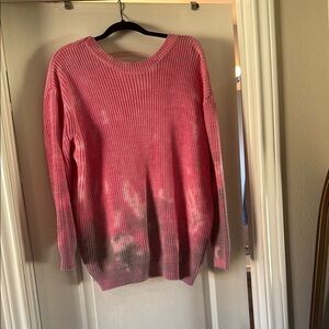 Main Strip Pink and Gray Crew Neck Sweater with Ombre Effect